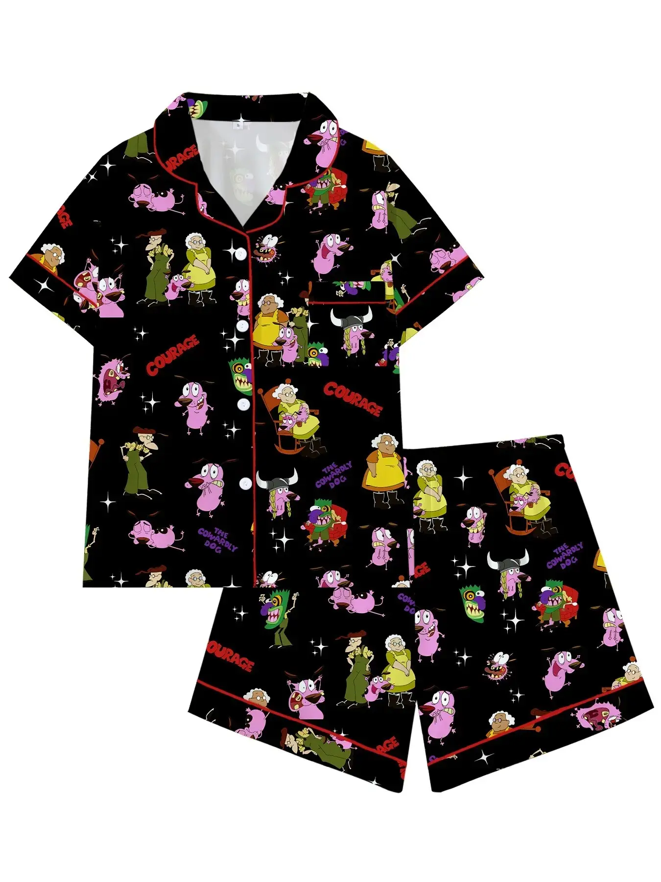 Courage the Cowardly Dog Cartoon Pajama Set, Loose-Fit Short-Sleeve Sleepwear Loungewear, Comfortable Pajamas for Home and Casual Wear