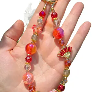 Gorgeous Phone Chain with Fan Charm - Colorful Beads and Fan Design Accessory