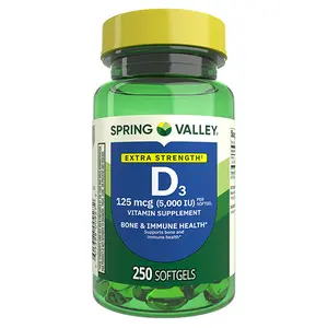 Extra Strength Vitamin D3 Softgels, 125 mcg (5000 IU), 250 Count, Supplement for Bone and Immune Health
