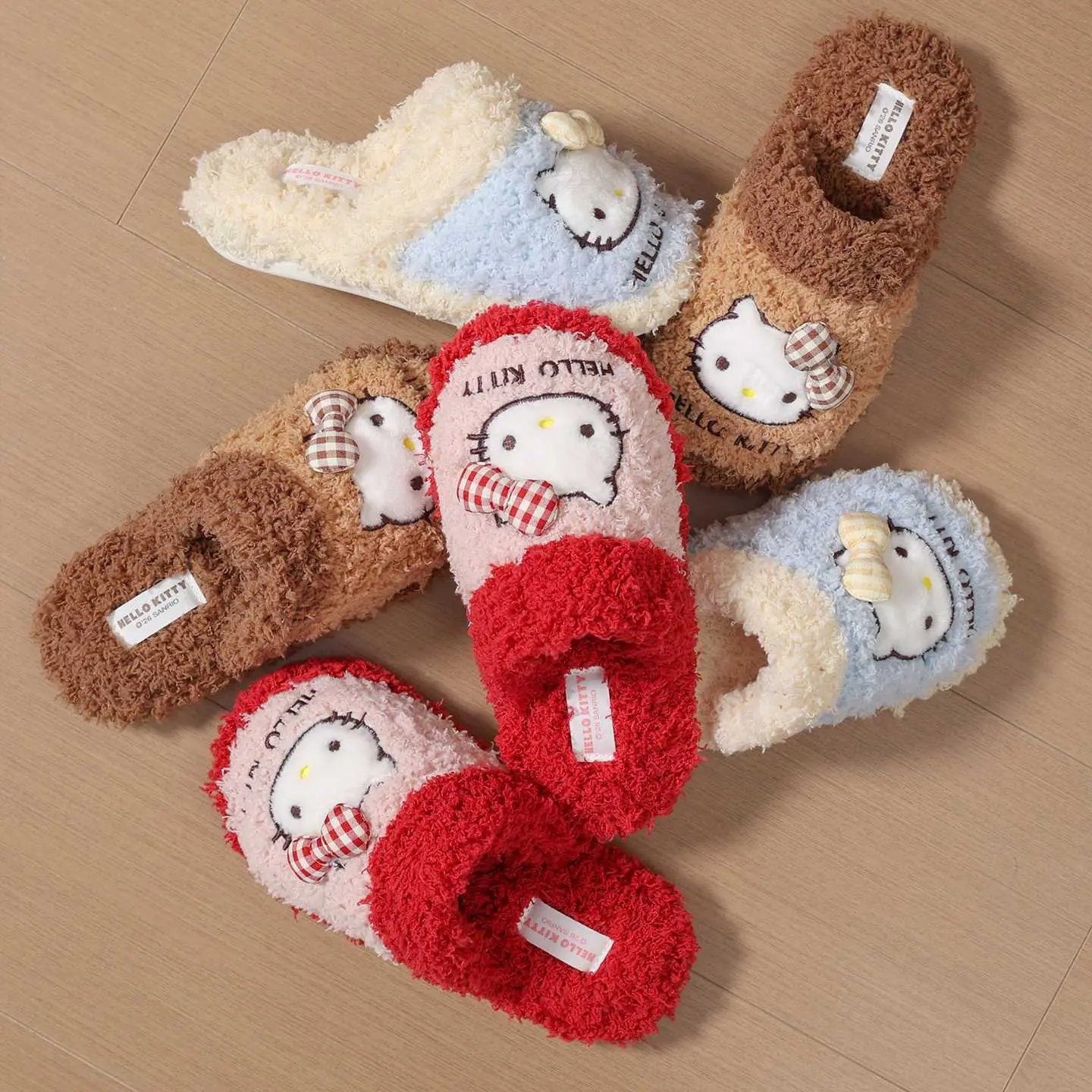 Sanrio Hello Kitty Parent-Child Plush Slippers, Fall Winter Warm Cartoon House Shoes, Indoor Outdoor Wearable Fuzzy Slippers