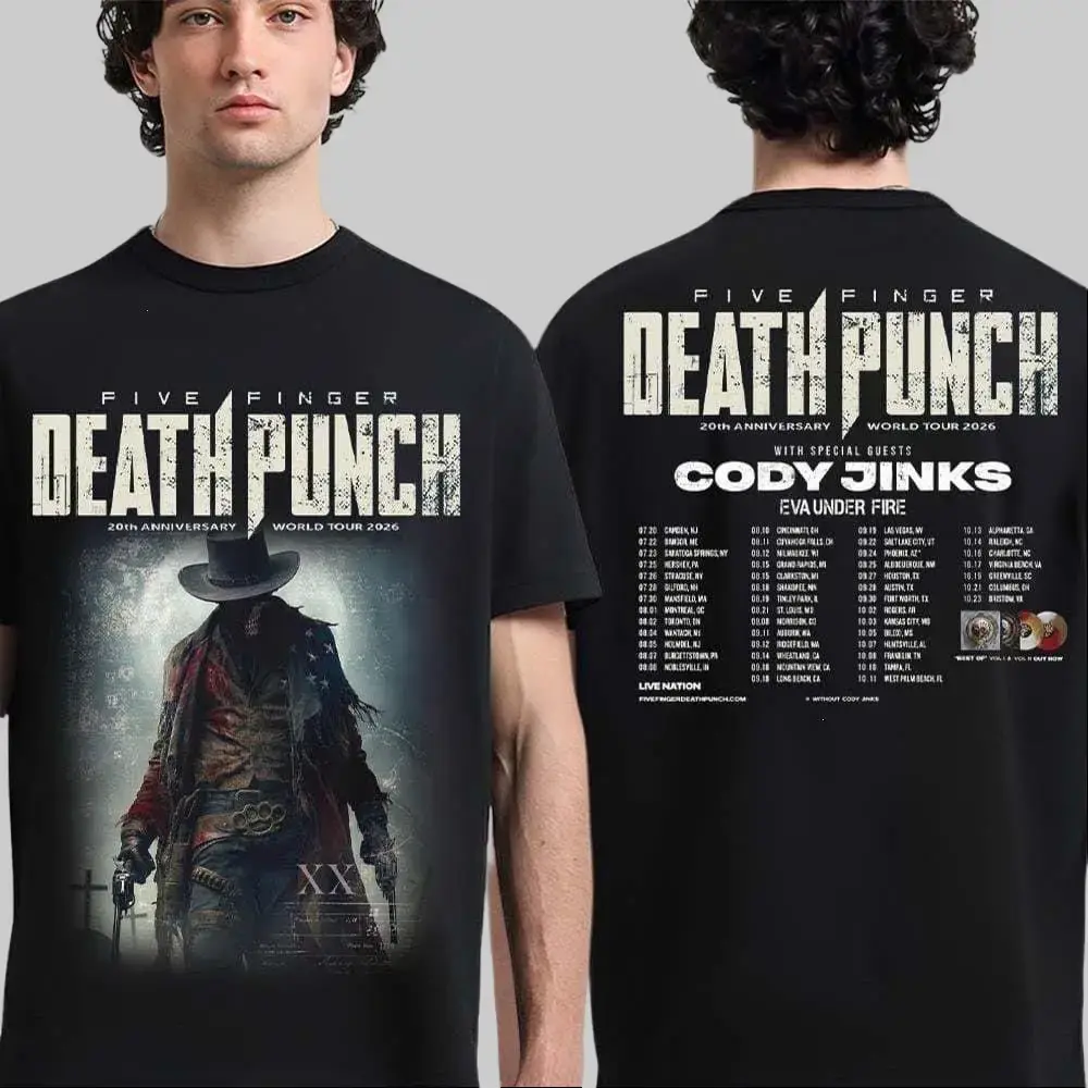 Five Finger Death Punch 20th Anniversary World Tour 2026 North America City Dates T-Shirt