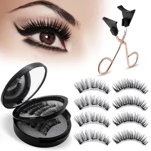 4PAIRS Magnetic Eyelashes, Natural Look False Eyelashes with Applicator, Reusable & Waterproof Magnetic Lashes Kit without Eyeliner, Glue-free & All-Day Comfort, Black