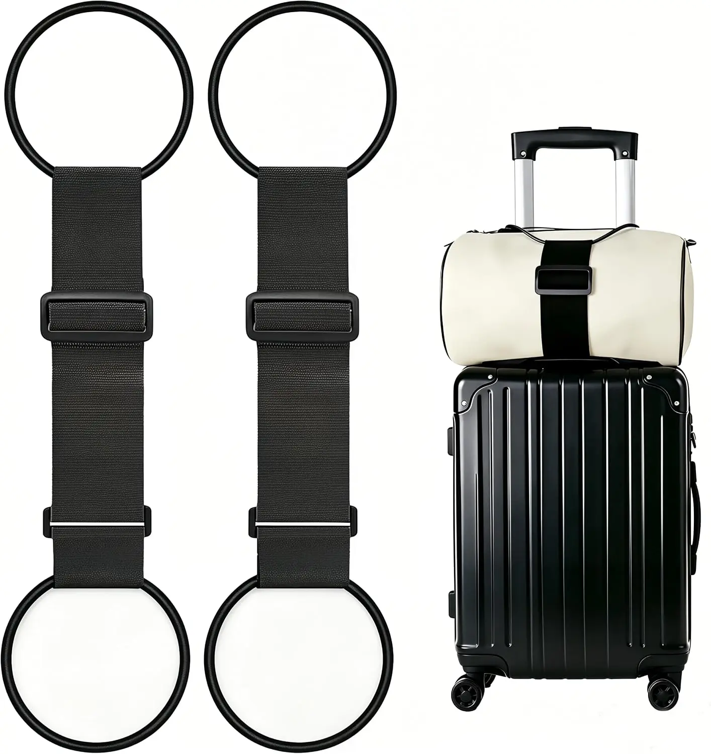 Black Multi-Purpose Suitcase Connector Straps (2 Pack) - Strong, Adjustable, Secure Luggage Belts for Airport Travel, Holiday Luggage Arrangement, Anti-Separation Portable Home Travel Supply