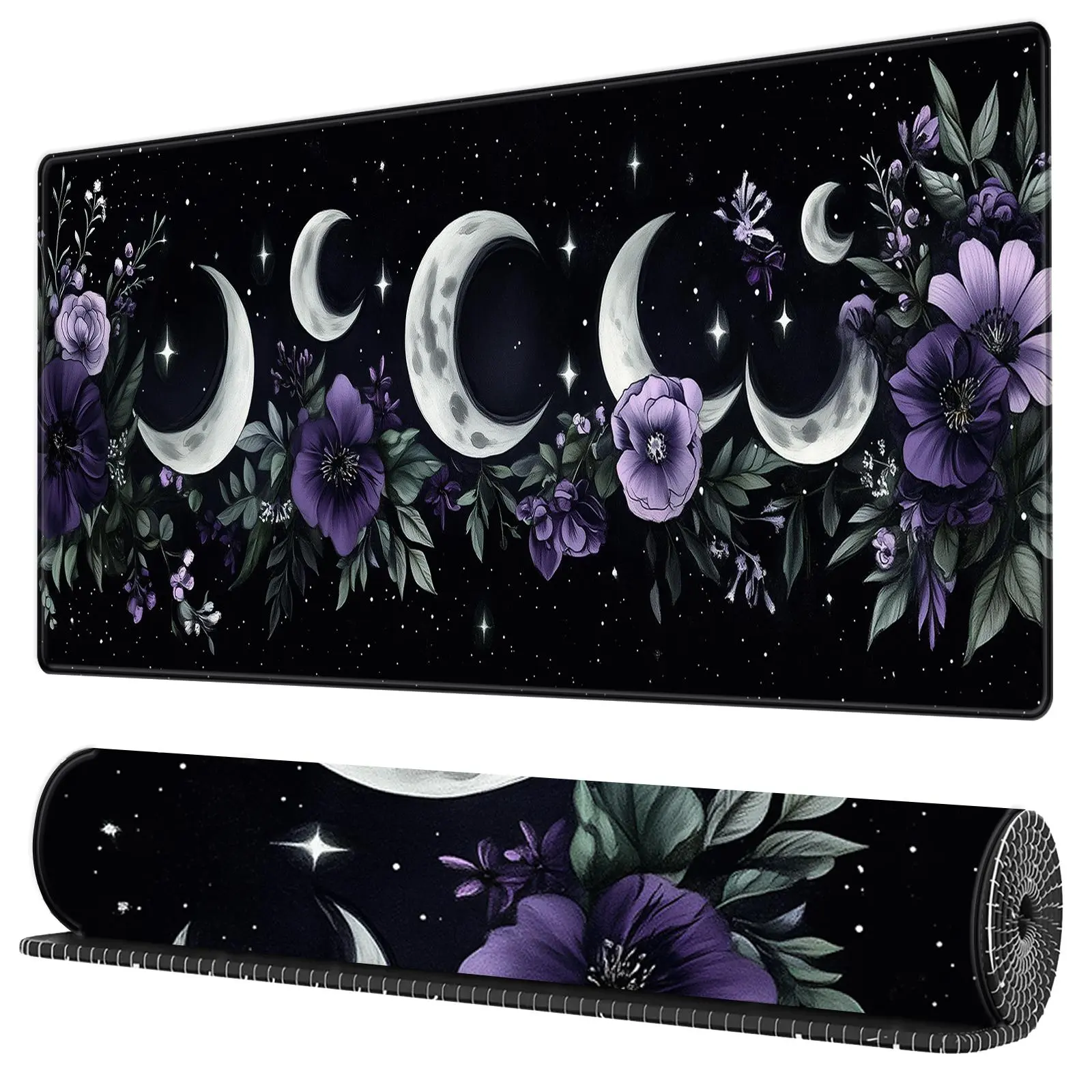 BHJLAXR Floral & Moon Pattern Mouse Pad, 1 Count Rectangle Gaming Computer Mouse Pad, Non-Slip Mousepad, Premium Multipurpose Mousepad, Office Desk Keyboard Mouse Mat for Home Office Game Room Desk, Gaming Accessory