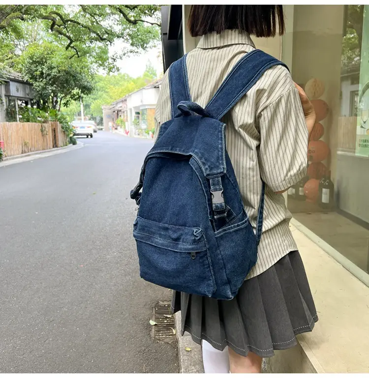 Women's Vintage Denim Backpack - Casual, Premium High-Density Durable Denim Fabric, Adjustable Straps, Multiple Pockets, Zipper Closures, Lightweight Comfortable Daypack for Daily Use & Travel