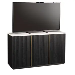 Entertainment Credenza with Faux Marble Top & Adjustable Shelves