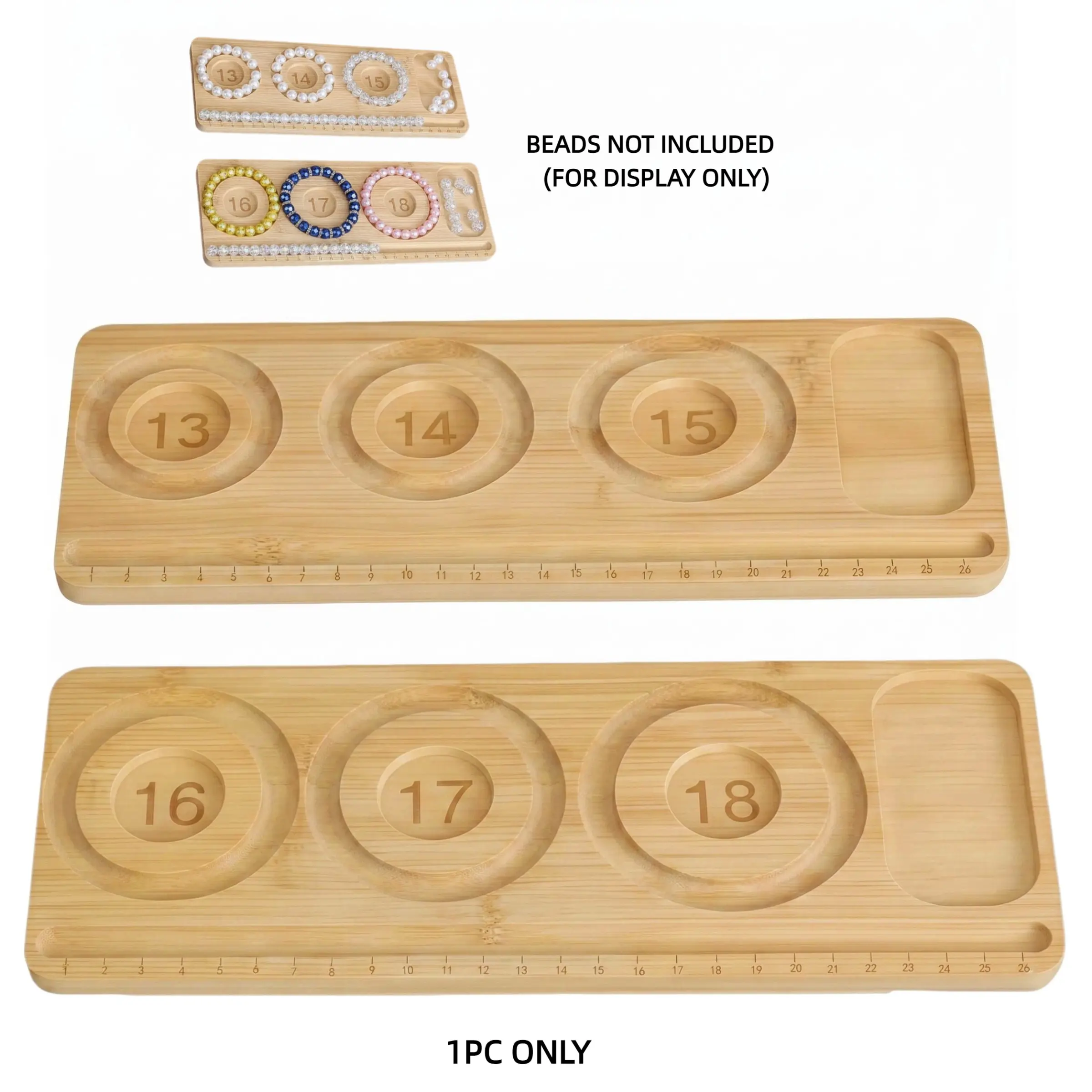 1PC Mini Portable Beading Board for Jewelry Making, Bamboo Bead Organizer Tray, Bracelet Design Board 13-18cm, Non-Slip Base with 4 Pads, DIY Craft Tool, Diy With Charms