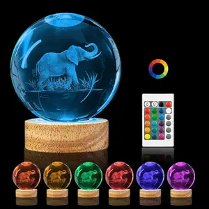3D Elephant Crystal Ball Night Light,3.15in k9 Crystal Ball Lamp with 16 Colors Change,Wooden Base and Remote Control Decor Elephant Gifts for Women  (Elephant)