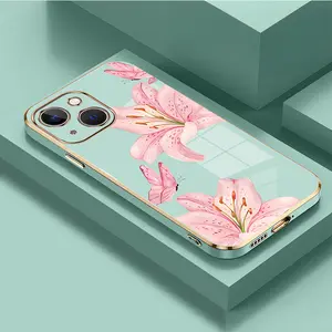 Lilies and Butterfly Pattern Phone Case for iPhone 17 15 Pro Max 16 14 Plus 13 12 11, Religious Electroplated Soft TPU Cover, Aesthetic Protective Case for Women Girls Men, Dirt-Proof & Easy to Clean