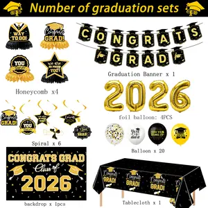 Class of 2026 Black & Gold Graduation Decorations Set – Complete Party Supplies with Elegant Backdrop, Balloons & Congrats Grad Banner for Home, Classroom, High School & College