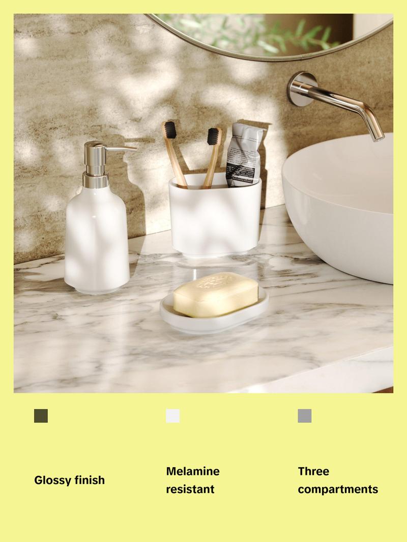 Umbra Step Toothbrush Holder, 3 Compartments, Durable Melamine, Modern Bathroom Accessory - 1 Pack Accessory Household Box Glossy