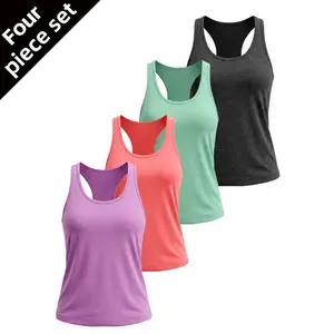 4 Pcs/Pack Women's Summer Racerback Tank Tops BreathableQuick Dry Activewear bra sport sporty t shirt summerwins