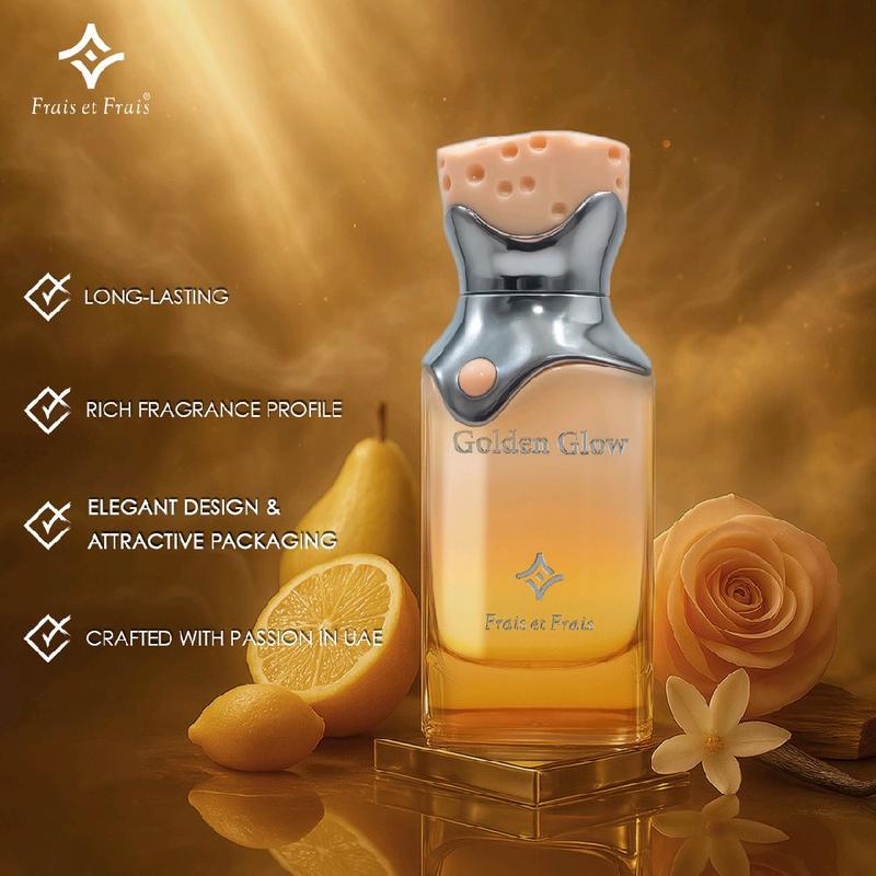 Frais et Frais Golden Glow Woody Oriental Perfume with Bergamot Mandarin Pear Rose Jasmine Orange Blossom Musk Vanilla Cedarwood