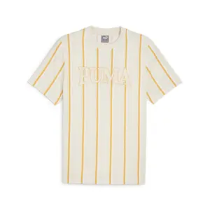 PUMA Mens Squad Striped Crew Neck Short Sleeve Casual Tops Casual - Off White, Yellow