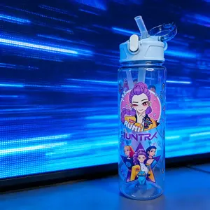 Demon Hunters Straw Water Bottle Drinkware 800ML, Leak-Proof No BPA Reusable Flip Lid Cup, Anime Gift for Fans, Birthday Present (4 Assorted Designs) Convenient Straw Feature