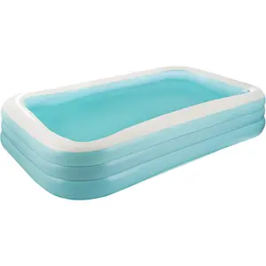 Maccabi Art Serenity Blue Inflatable Pool – 10ft Rectangular Family Lounge Pool with Built-in Cup Holders, DuraSeam Leak-Proof Technology & Quick Setup 2-in-1 Air Valve – Large Capacity for Backyard Relaxation