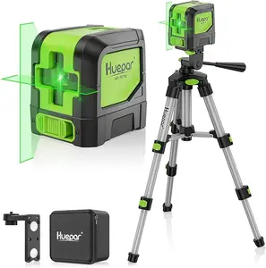 Huepar 100Ft Cross Line Laser Level with 19.7“ Lightweight Tripod, DIY Self-Leveling Green Laser Horizontal & Vertical Line Laser, Green Laser Line for Construction, Tile, Home Renovation