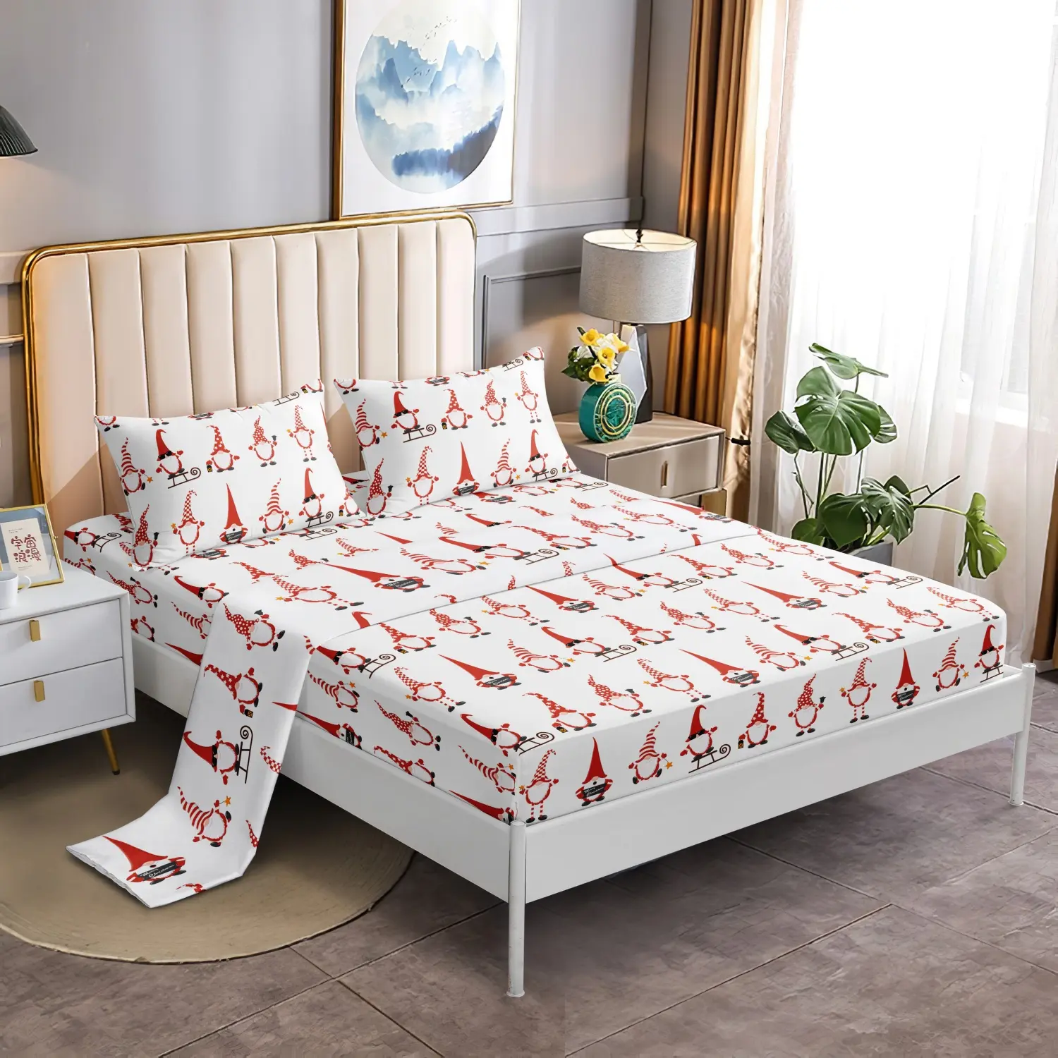 4-Piece Sheet Set – Soft Microfiber Bedding, Bed Sheet Sets, Deep Pocket Wrinkle-Free Festive Christmas Sheets, Trees, Candy Canes, Reindeers Holiday Christmas Gift