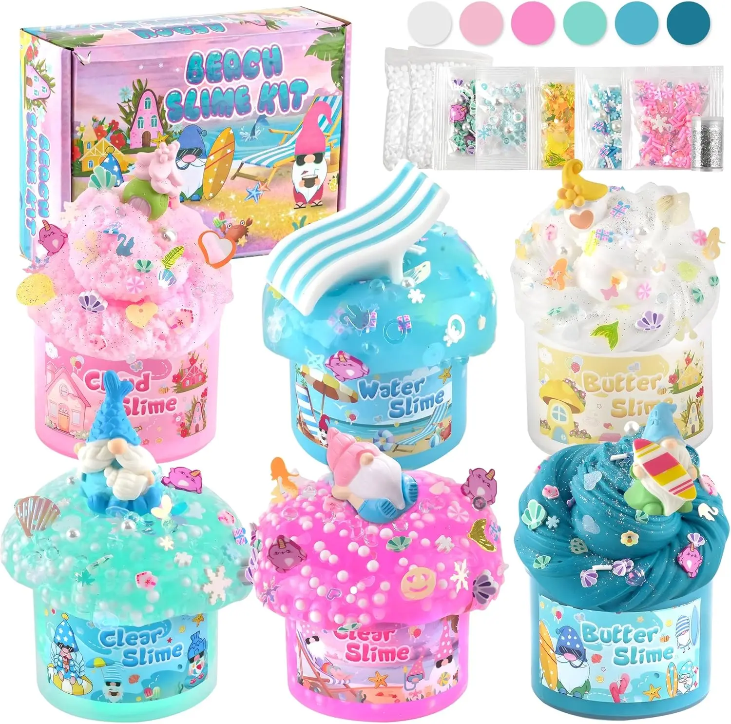 6 Pack Slimes, Pink & Blue Slime Kit with Cloud, Butter Clear Water Slime, Non-Sticky Soft Sensory Toys, Slime Party Favors, Goodie Bag Stuffers for Girls & Boys Birthday Christmas Slime Gifts
