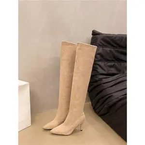 Women's over Knee High Heel Boots, Autumn Winter New Slim Fit Stretchy Ankle Booties, Pointed Toe Slip on Shoes for Women