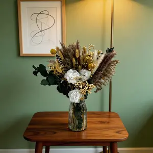 Dried Pampas Grass Bouquet with Vase, Boho Home Decor
