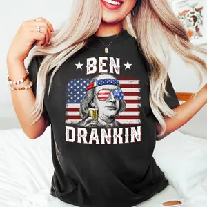 Bdhjydb [100% Cotton] Funny 4Th Of July Shirt Retro USA Shirt Cotton Material Comfortable And Breathable Top Spring And Fall Machine Washable T-Shirt For Men And Women