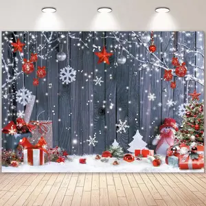 10X8FT Christmas  Wall Photography Banner Backdrop Winter Holiday Snowflake Xmas Tree  Floor Background Party Supplies Decor Photoshoot Studio Booth Props