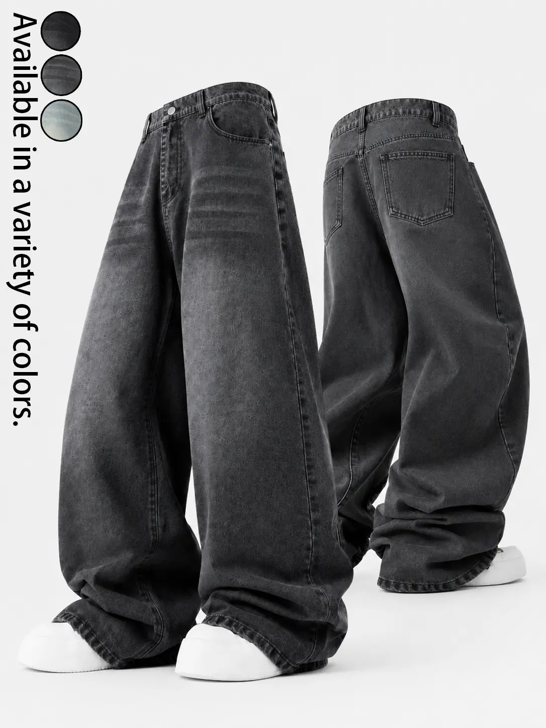 Vintage Washed Baggy Jeans Men Women Loose Fit Wide Leg Denim Pants, Distressed Streetwear Y2K Casual Low Rise Hip Hop Skater Jeans, Soft Washed Relaxed Trousers for Teen Boys Girls, Trendy Casual Denim Bottoms, Street Style Fashion Pants, for All Seasons