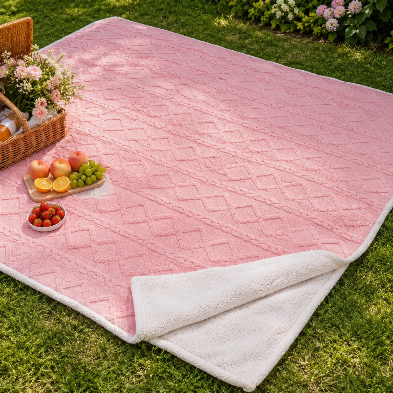 Sherpa Fleece Outdoor Throw Blanket, Soft Cozy Camping Blanket for Patio, Garden, Picnic and Travel