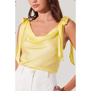 Andie Satin Cowl Neck Top - Lemon