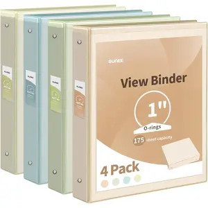 3 Ring Binder 1 Inch 4 Pack, Clear View Binder Three Ring PVC-Free (Fit 8.5x11 Inches) for School or Office Supplies, Neutral Aesthetic