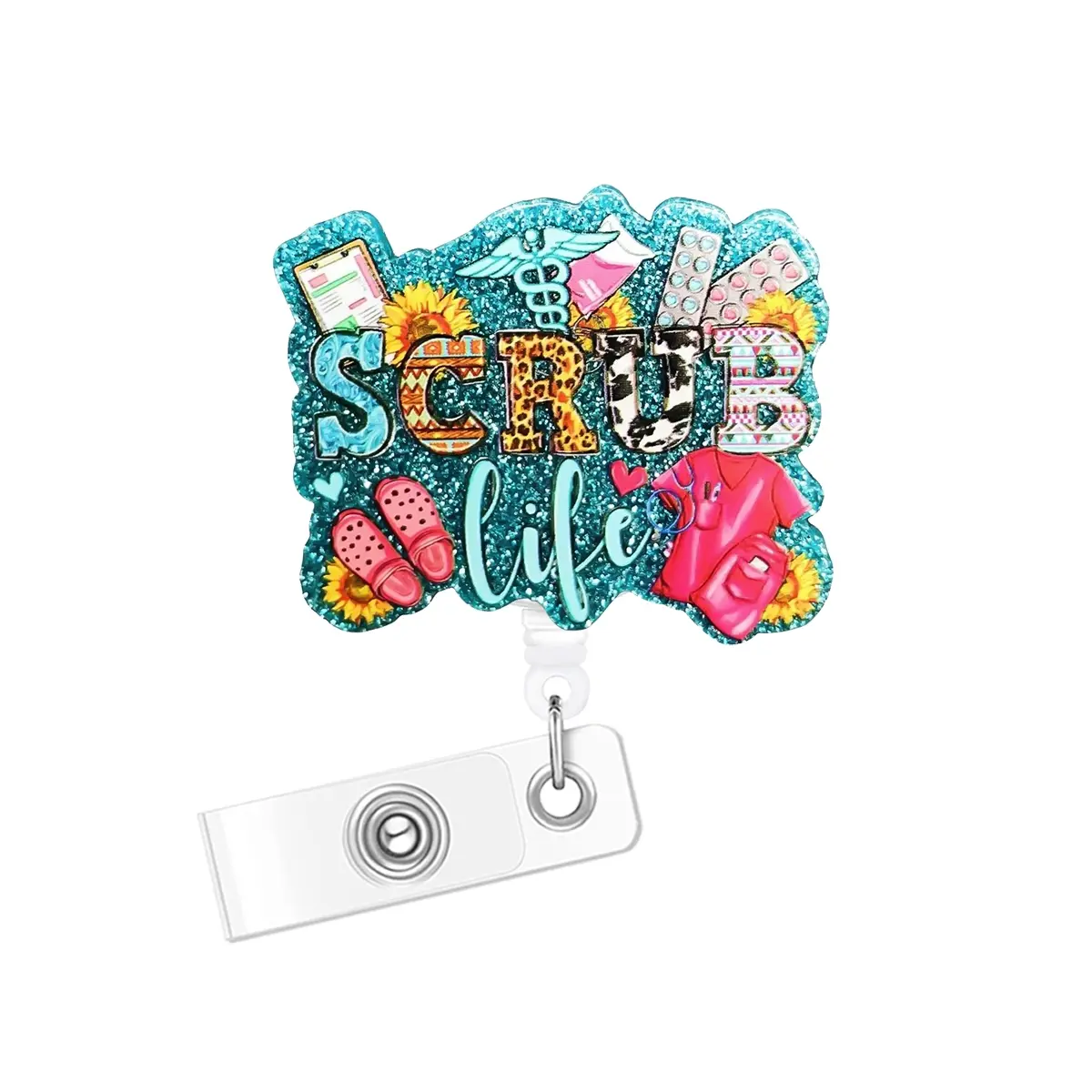 Nurse Badge Reel, Retractable Reel, Cute Charming Design Expandable ID Badge Holder Clip Accessories, Multipurpose Use, Suitable for Office & Hospital Use, Belt Clip Included, Nursing Badge Reel, Medical Badge Reel
