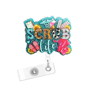 Nurse Badge Reel, Cute Expandable ID Badge Holder Clip Accessories, Multipurpose Use, Suitable for Office & Hospital Use, Belt Clip Included