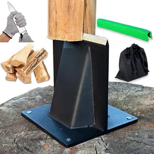 Firewood Log Splitter Heavy Duty Steel No-Axe Wood Chopper Manual Safe Wedge Cracker Tool with Cut-Resistant Gloves Set