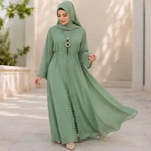Dubai Luxury 2 piece set Open Front Abaya with Matching Hijab & Belt