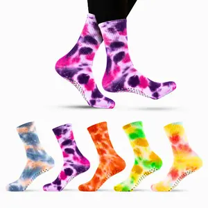 Women Yoga Socks 5 Pairs Pilates Non Slip Socks for Yoga, Gym, Athletic Grippy Camouflage Size US 5-9.5