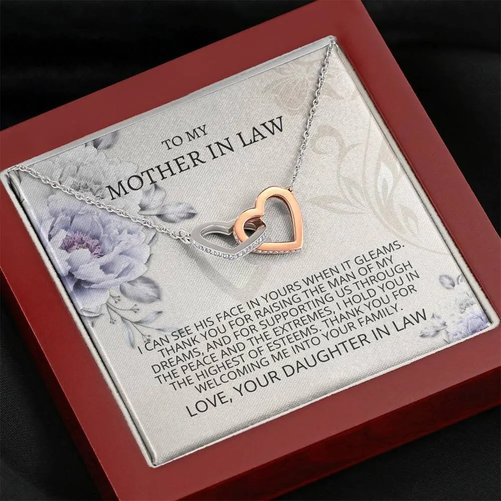 Man of My Dreams Interlocking Hearts Necklace - Mother In Law Gift, Mothers Day Card, Meaningful Message Card Inside, Mothers Day Gift