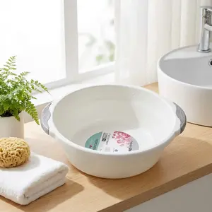 Thick Round Plastic Wash Basin Set of Two, Portable Hand Washing and Foot Bath, Durable Home Design, Easy Clean Material