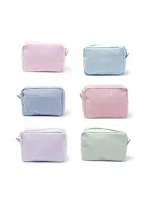 Striped Seersucker Makeup Bag with Ruffle, Large Capacity Travel Cosmetic Pouch with Zipper, Women Girls Toiletry Organizer, Makeup Storage Bag, Travel Cosmetic Bags