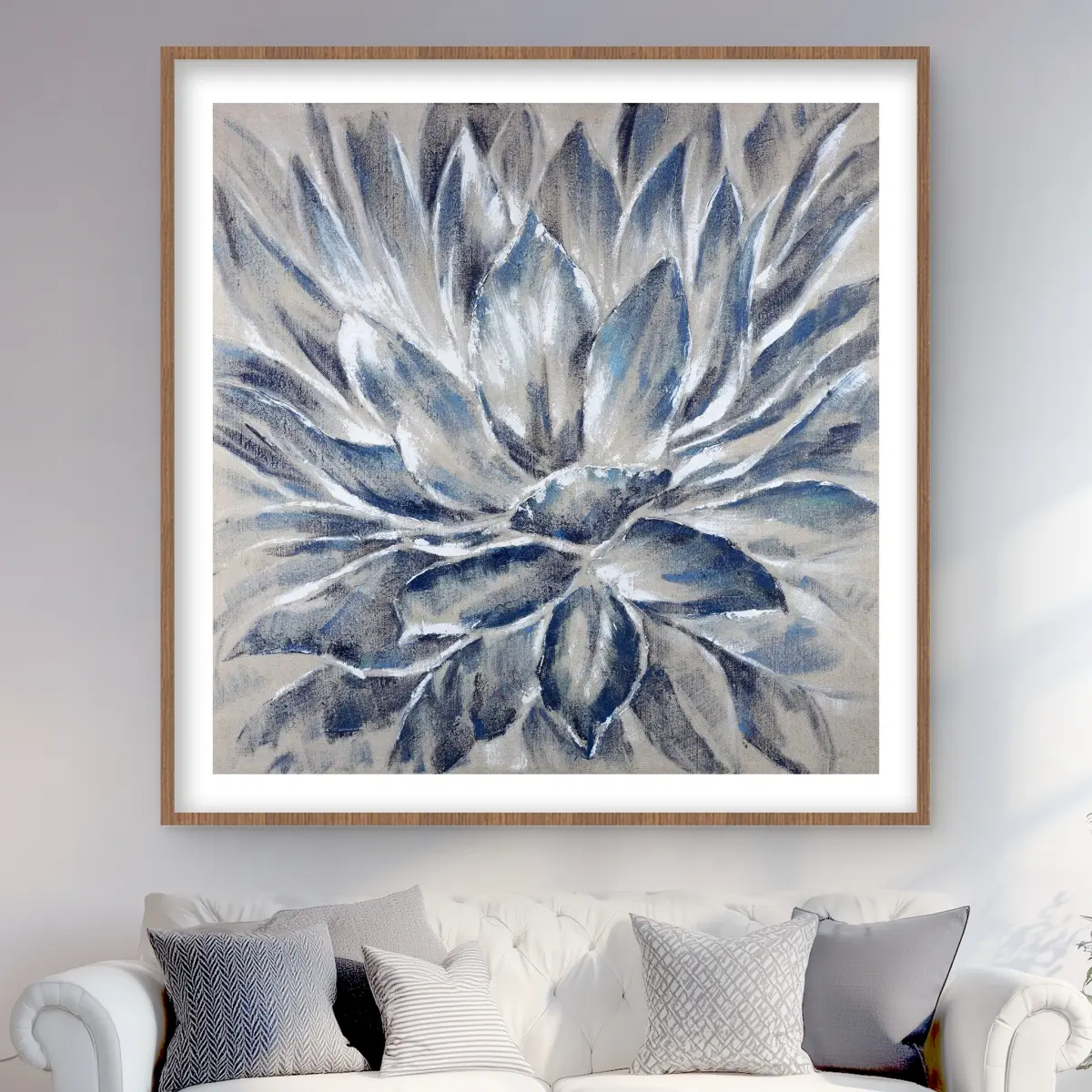 212 MAIN Artistic Floral Botanical Framed Photo Print Wall Decor - 48x48 in. Matted High-Quality Framing, Blue & Gray Flower Decoration, Contemporary Home Artwork, Nature Art, Home Inspo, Ideal Gift for Design Enthusiasts, 48 X 48 In.