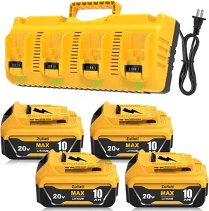4-Pack 10.0Ah Battery & 4-Port Charger Set for DeWalt 20V System | Compatible with DCB206, DCB204, DCB203 Series | Complete Workshop Power