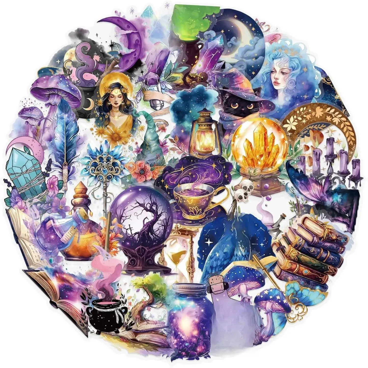 50pcs PET Transparent Magical Planet Stickers for Kids & Adults, Witchy, Potion, Moon, Magic Book, Dark Academia Gothic, Scrapbooking, Journaling, Planner, Self-adhesive, Waterproof, Durable, High-quality Material