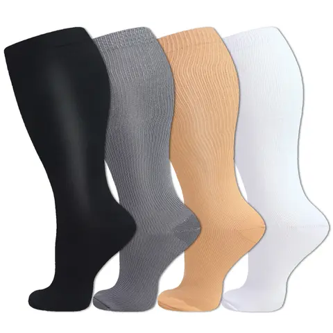 Isunie 3/4 Pairs Wide Calf Compression Socks for Women & Men, Solid Color, Wide Calf Fit, Comfortable Compression, All-Day Comfort, Running, Walking, Work, Daily Wear