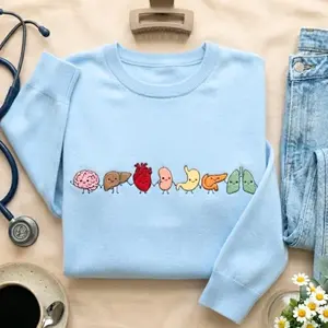 Embroidered Organ Friends Sweatshirt: Minimalist Anatomy Healthcare Tee