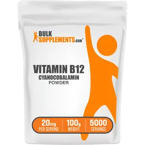 BulkSupplements - Vitamin B12 Cyanocobalamin Powder - Heart Health - Energy Production - 50g-1kg - 20mg per Serving