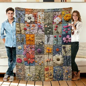 Floral Patchwork Pattern Flannel Blanket  soft  cozy  warm  perfect for napping  camping  travel  car use  suitable for home decor  Valentine's Day  Easter  St.Patrick's Day  Halloween  Christmas  and other holiday decor  an ideal gift for family.