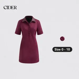 Cider [size 0-10] Suede Collar Solid Button Mini Dress
