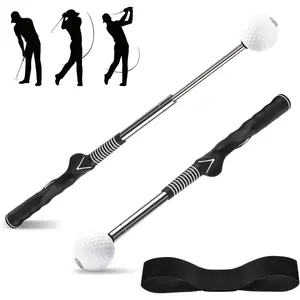 Retractable Golf Swing Trainer with Click Sound & Posture Correction Arm Band, Golf Grip Trainer for Right-Handed, Indoor & Outdoor Training Aid for Beginn