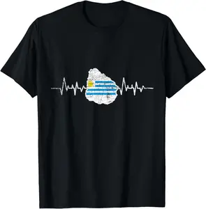 100%cotton Patriotic Uruguay Gift Heartbeat Uruguayan Flag T-Shirt