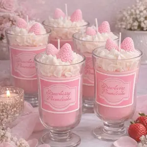 Strawberry pound cake candle: Dessert shaped, whipped cream swirls